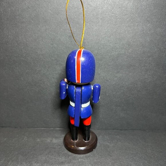 Hand Painted Blue Red White Wooden Football Player Nutcracker Christmas Ornament - Picture 6 of 8